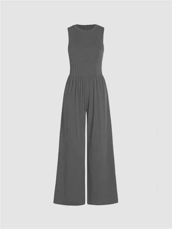 HOT SALE 49% OFF- SOLID SLEEVELESS WIDE LEG JUMPSUIT