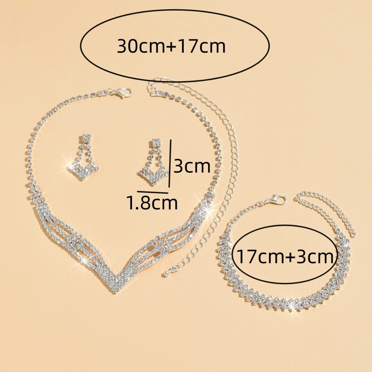 Trendy Full Diamond Earrings Necklace Bracelet Geometric Jewelry