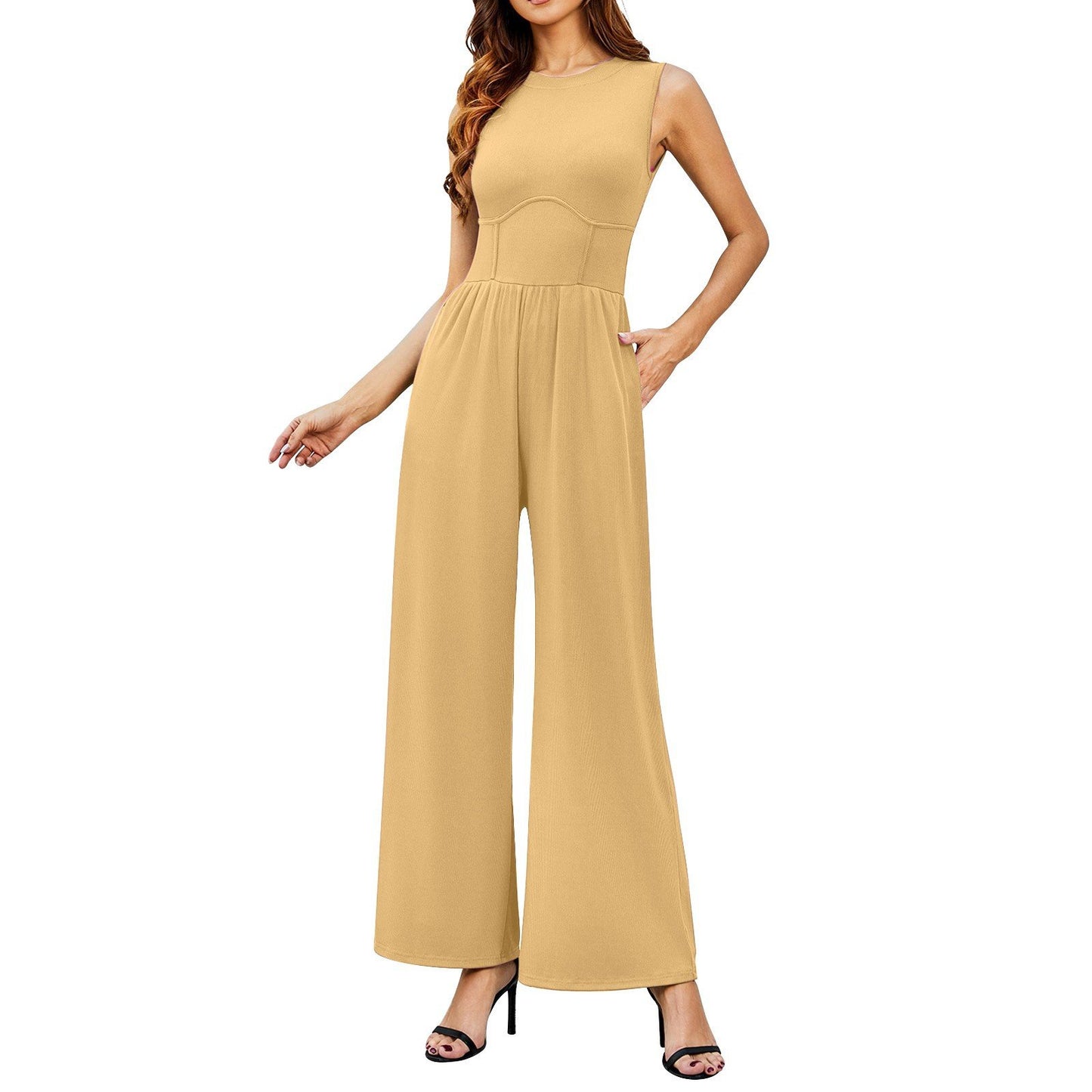 HOT SALE 49% OFF- SOLID SLEEVELESS WIDE LEG JUMPSUIT