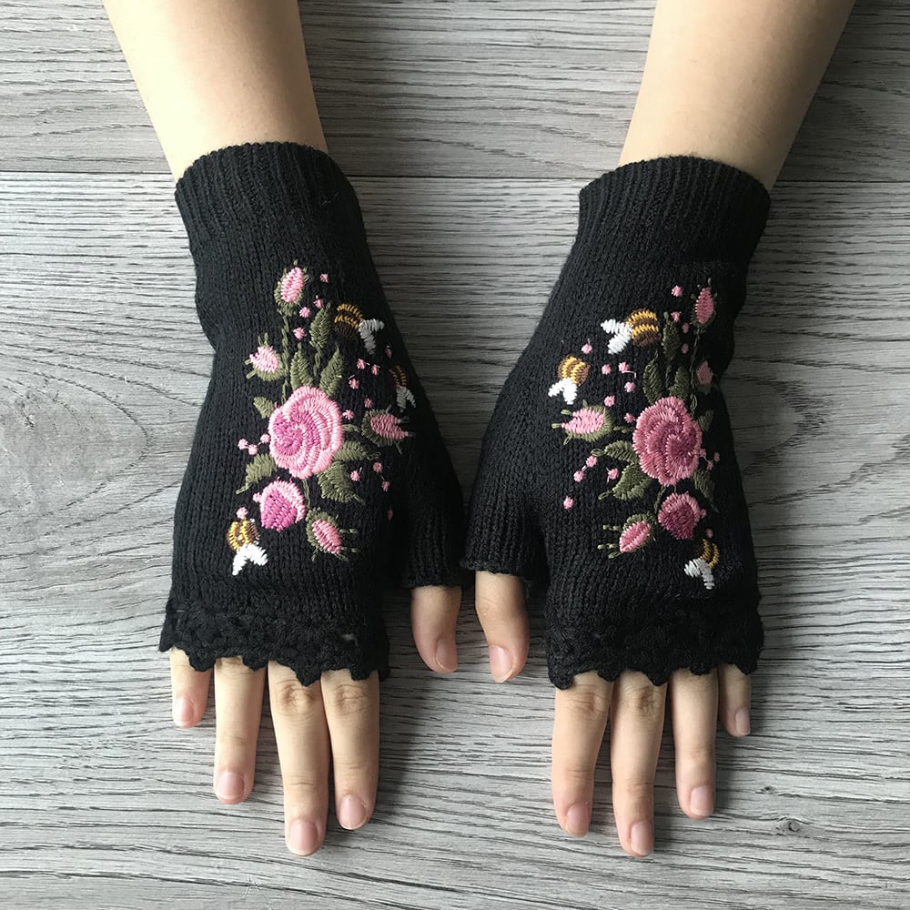 2023 Hand Embroidered Gloves Women's Knitted Gloves Flower Gloves