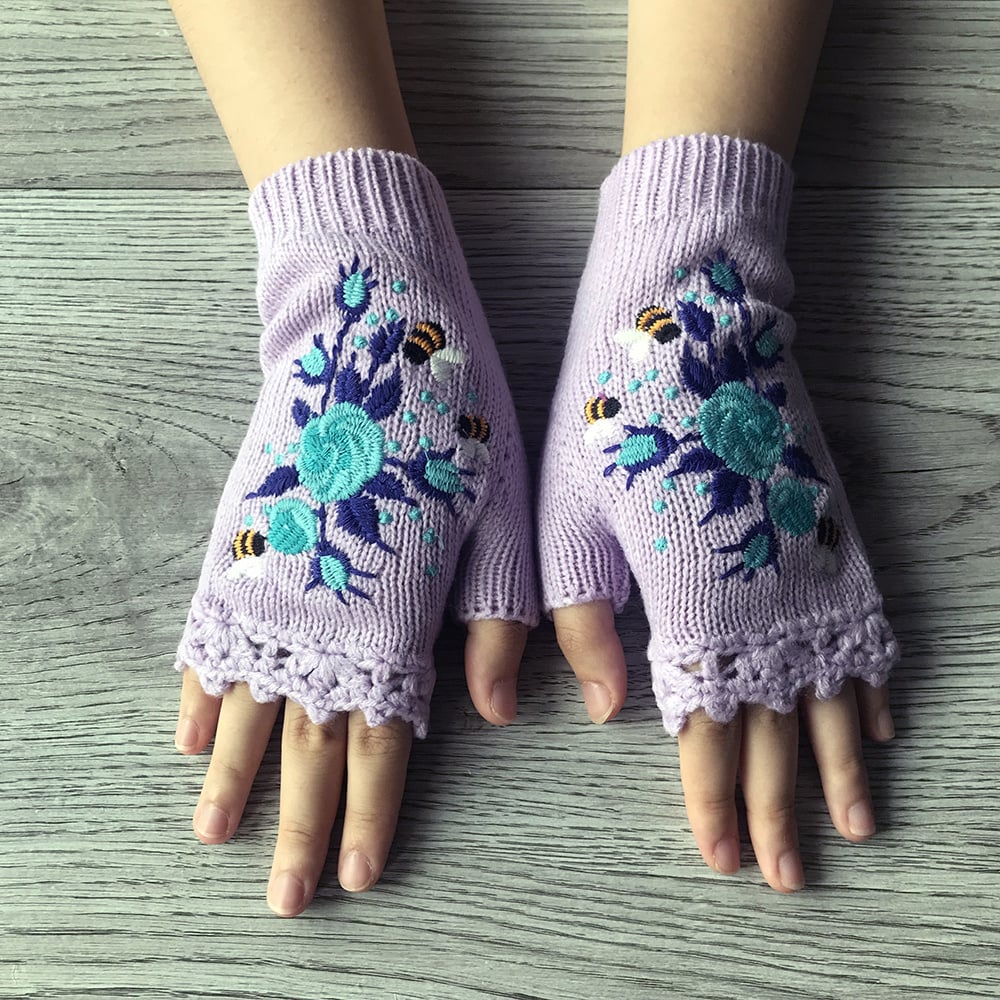 2023 Hand Embroidered Gloves Women's Knitted Gloves Flower Gloves