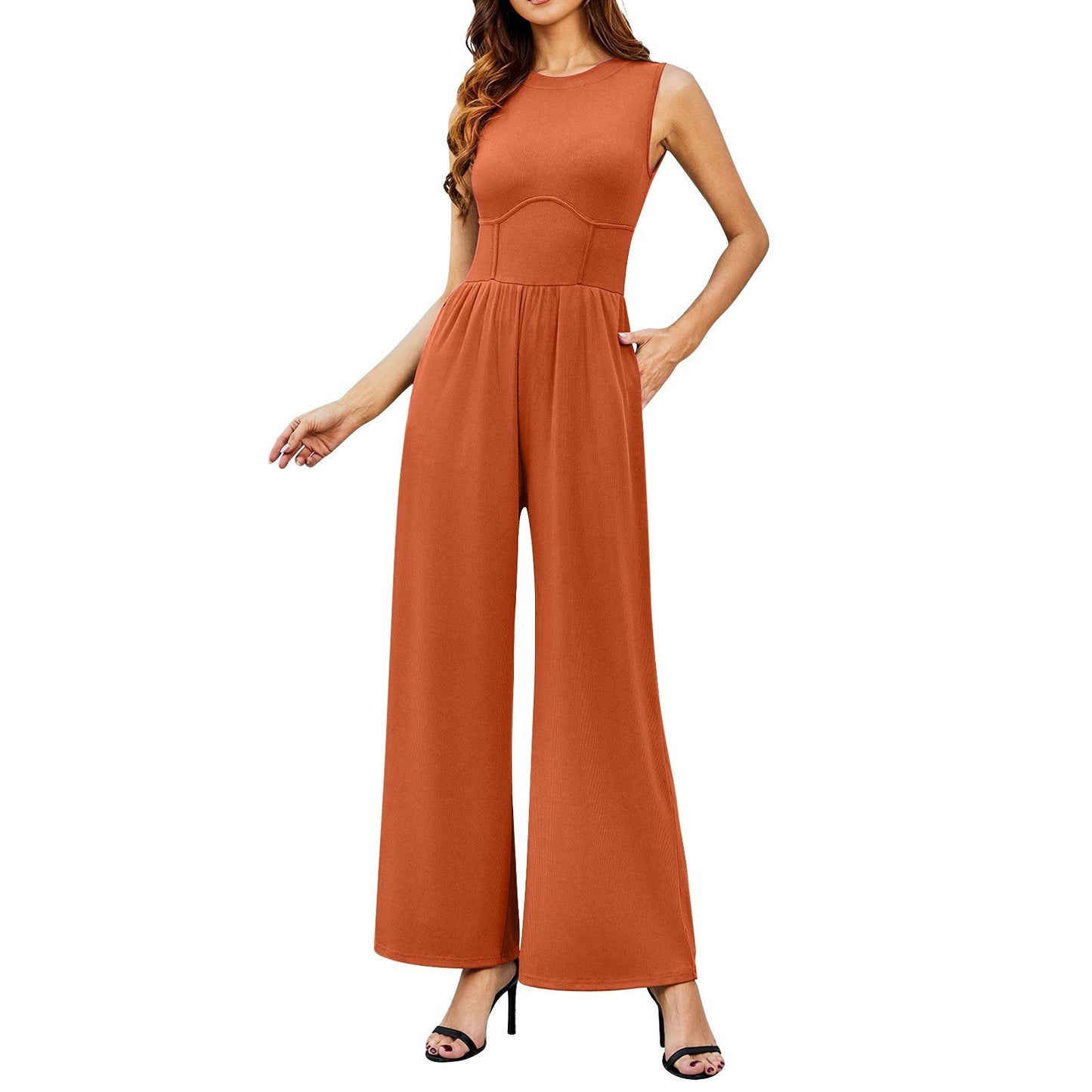 HOT SALE 49% OFF- SOLID SLEEVELESS WIDE LEG JUMPSUIT