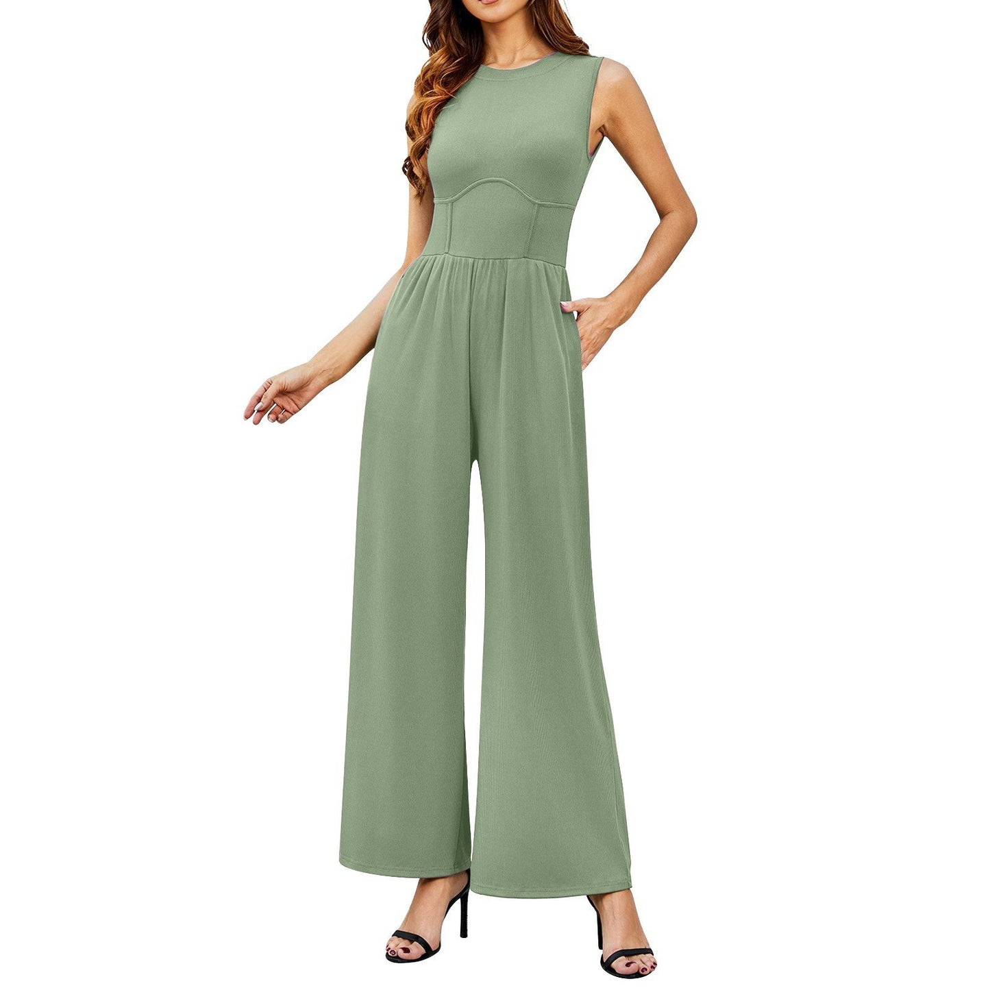 HOT SALE 49% OFF- SOLID SLEEVELESS WIDE LEG JUMPSUIT