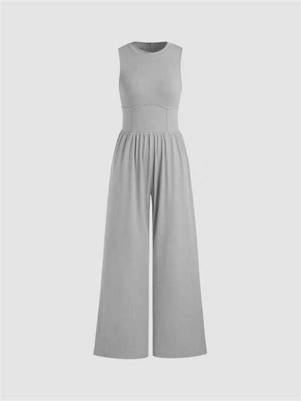 HOT SALE 49% OFF- SOLID SLEEVELESS WIDE LEG JUMPSUIT