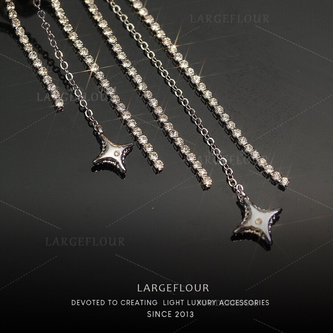 Shiny Star Diamond Tassel Earrings