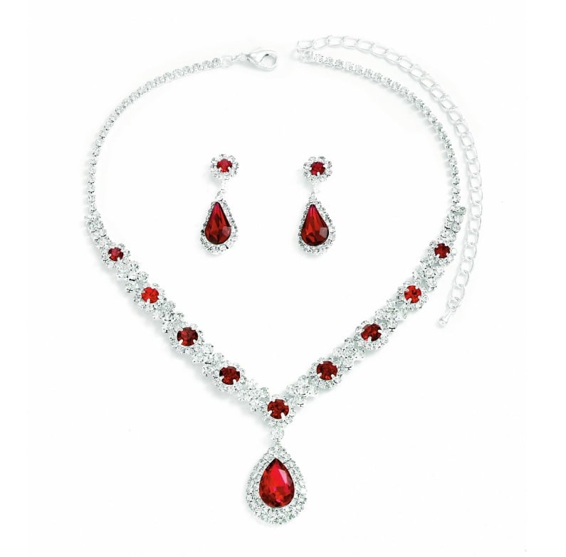Crystal drop necklace earrings two-piece set