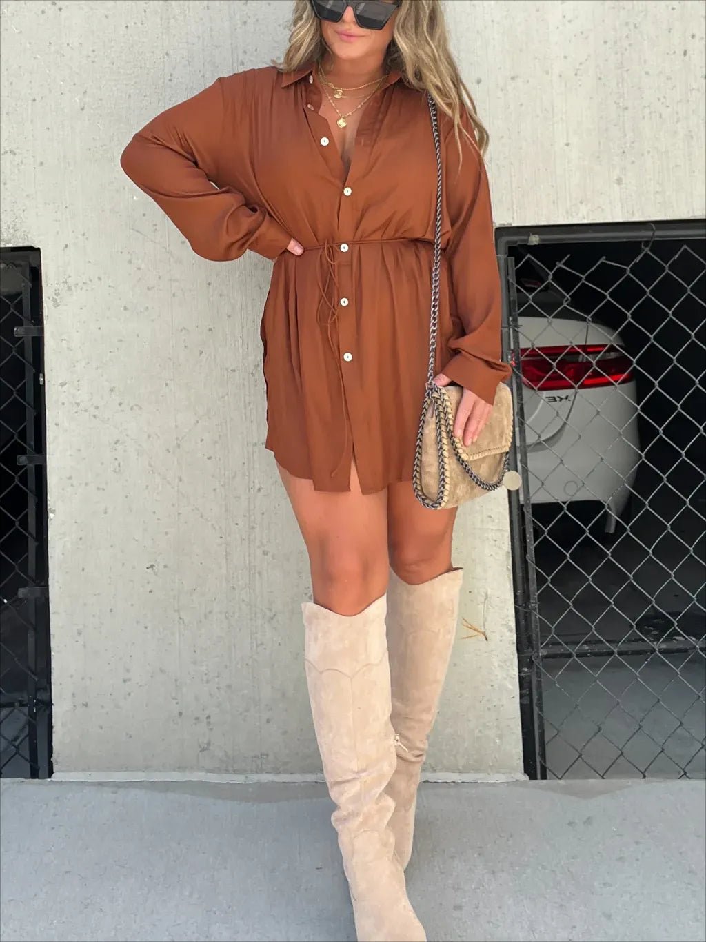 🔥Spring Hot Sale🔥-Women's Solid Color Long Sleeve Shirt Dress