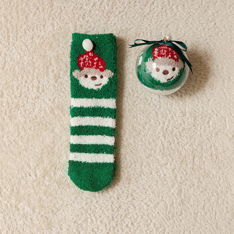 🎁Last Day 49%--🔥 Coral Fleece Socks in a Gift Box Christmas Ball