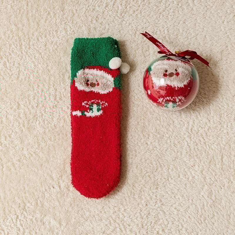 🎁Last Day 49%--🔥 Coral Fleece Socks in a Gift Box Christmas Ball