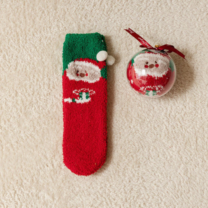 🎁Last Day 49%--🔥 Coral Fleece Socks in a Gift Box Christmas Ball