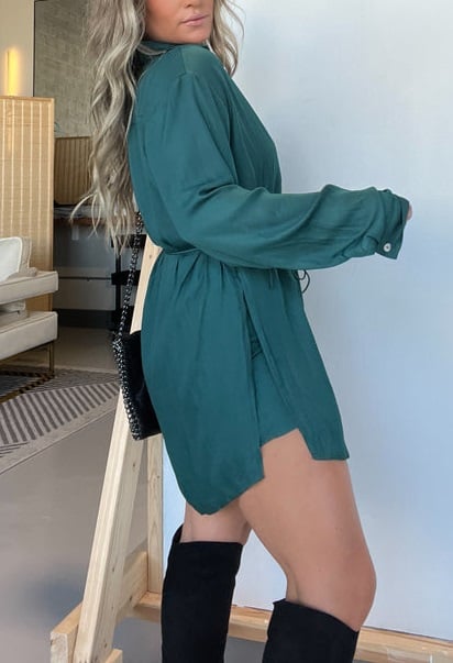 🔥Spring Hot Sale🔥-Women's Solid Color Long Sleeve Shirt Dress