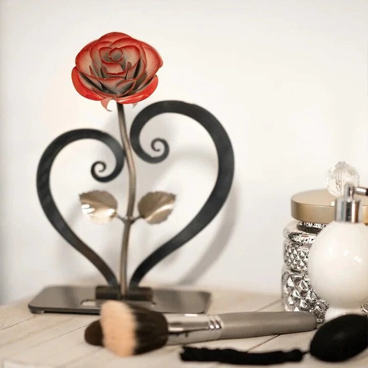 🔥Last Day 49% OFF-Romantic Gift Red Metal Rose with Heart-Shaped Stand