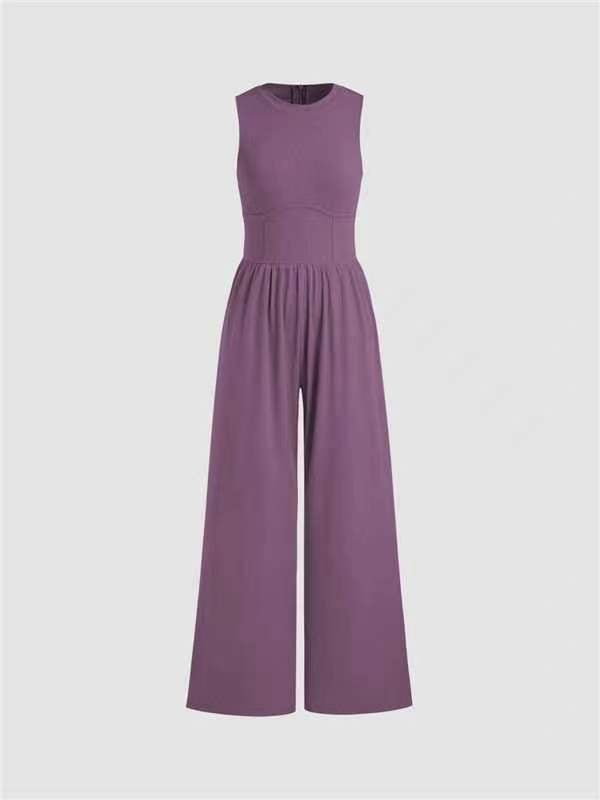HOT SALE 49% OFF- SOLID SLEEVELESS WIDE LEG JUMPSUIT