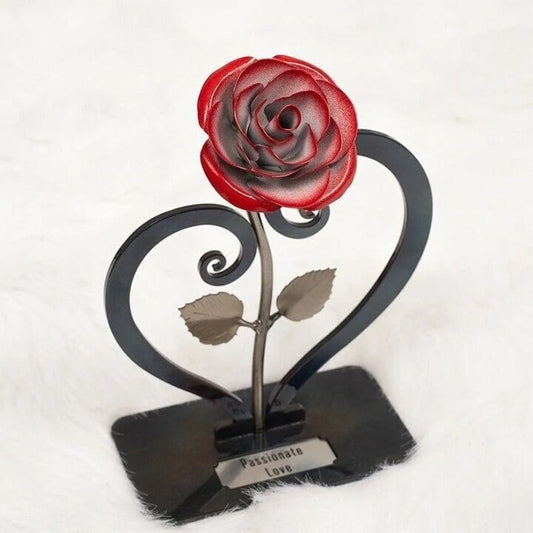 🔥Last Day 49% OFF-Romantic Gift Red Metal Rose with Heart-Shaped Stand