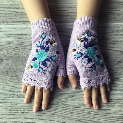 2023 Hand Embroidered Gloves Women's Knitted Gloves Flower Gloves