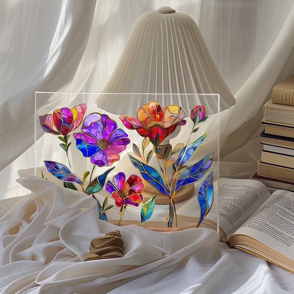 🌷🌼2024 NEW🌻🌺Painted Colorful Flower Pattern Imitation Glass Acrylic Decor💖Buy 3 Get 10% OFF & Free Shipping