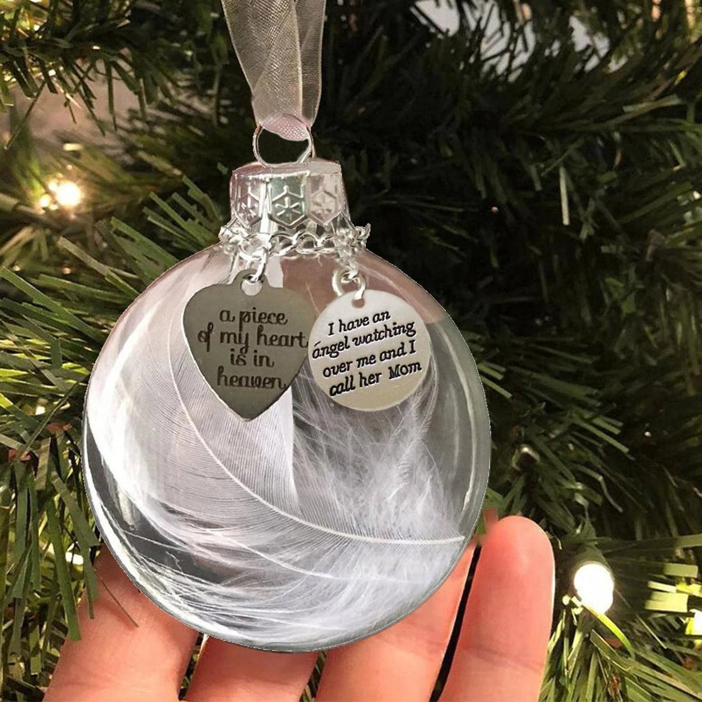 🔥LAST DAY 49% OFF - 💖"A Piece of My Heart Is In Heaven" Feather Ball Memorial Ornament