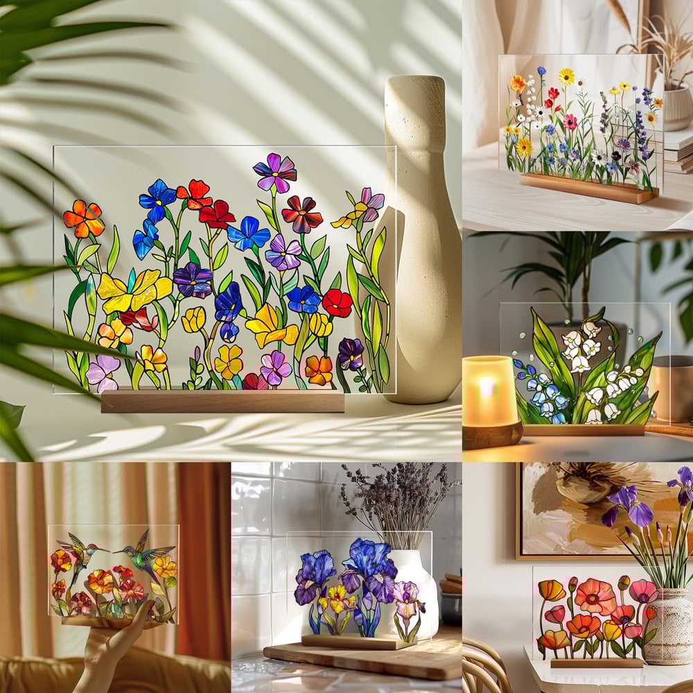 🌷🌼2024 NEW🌻🌺Painted Colorful Flower Pattern Imitation Glass Acrylic Decor💖Buy 3 Get 10% OFF & Free Shipping