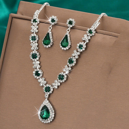 Crystal drop necklace earrings two-piece set