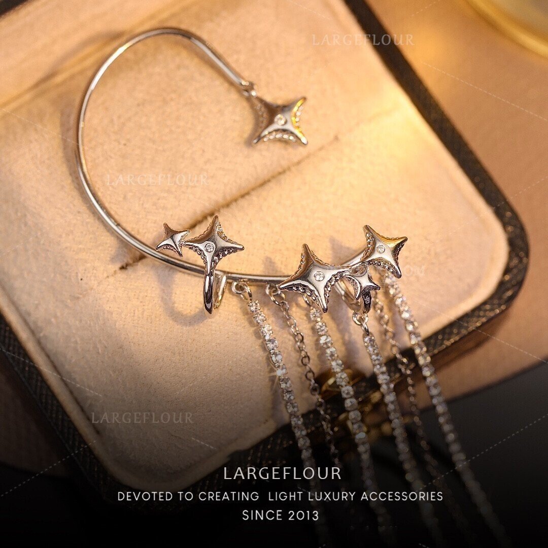 Shiny Star Diamond Tassel Earrings