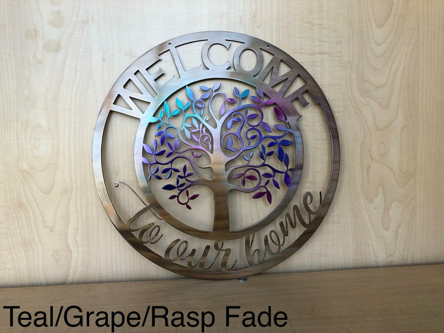 Welcome To Our Home Tree Metal Wall Art Spring Fall Fade