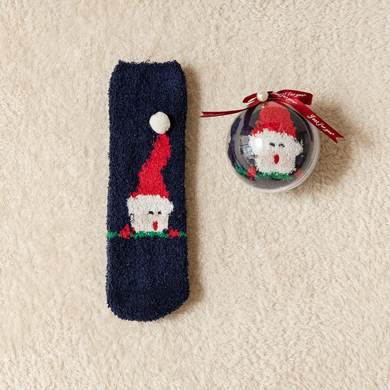 🎁Last Day 49%--🔥 Coral Fleece Socks in a Gift Box Christmas Ball