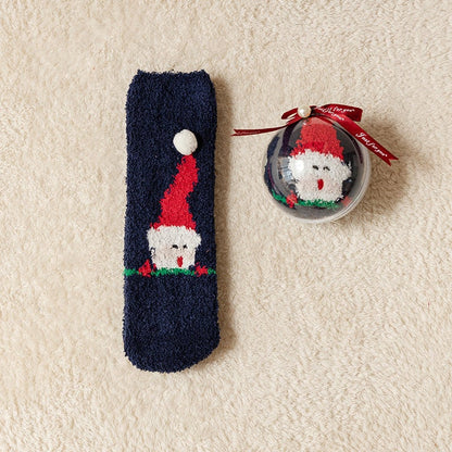 🎁Last Day 49%--🔥 Coral Fleece Socks in a Gift Box Christmas Ball