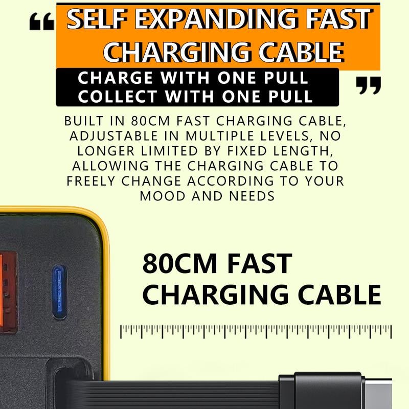 3 in 1 GaN Charger,Scalable 80W MAX fast charger module with Type-C cable and 1 USB ports
