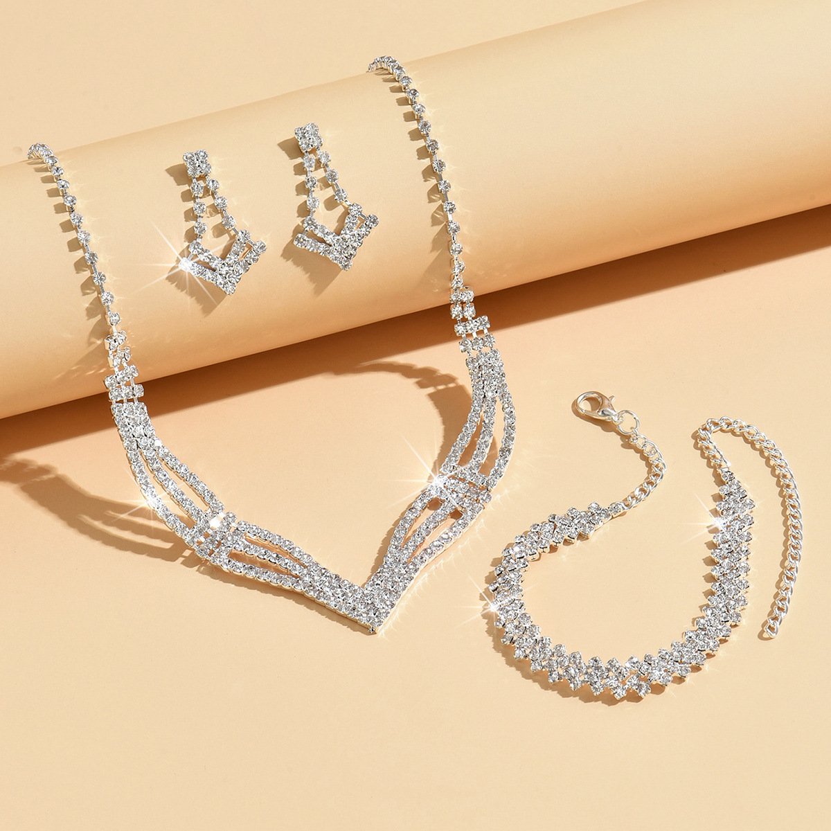 Trendy Full Diamond Earrings Necklace Bracelet Geometric Jewelry