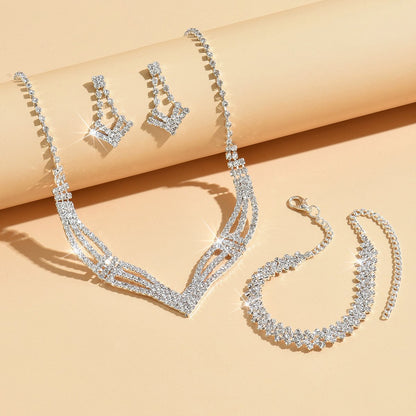 Trendy Full Diamond Earrings Necklace Bracelet Geometric Jewelry