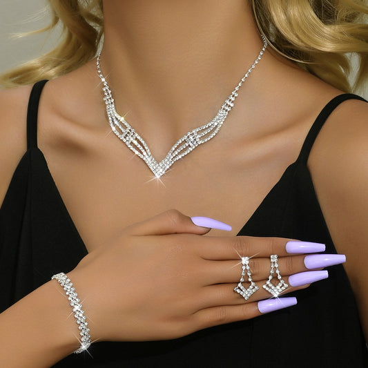 Trendy Full Diamond Earrings Necklace Bracelet Geometric Jewelry