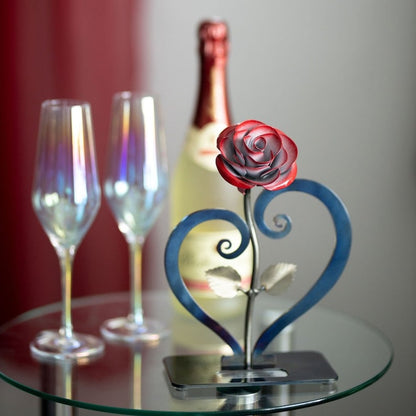 🔥Last Day 49% OFF-Romantic Gift Red Metal Rose with Heart-Shaped Stand