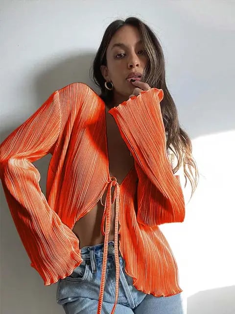 🔥Last Day 49% OFF-Women's V-neck pleated plain shirt