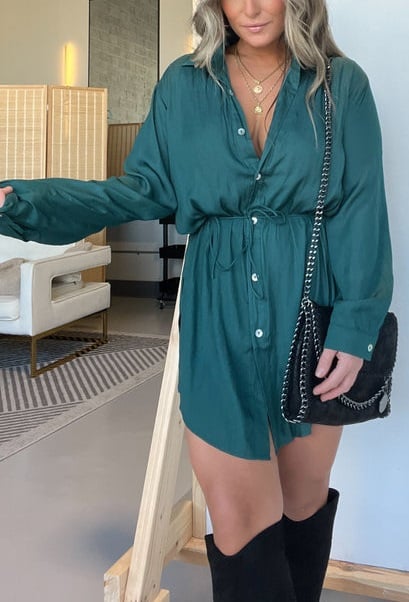 🔥Spring Hot Sale🔥-Women's Solid Color Long Sleeve Shirt Dress