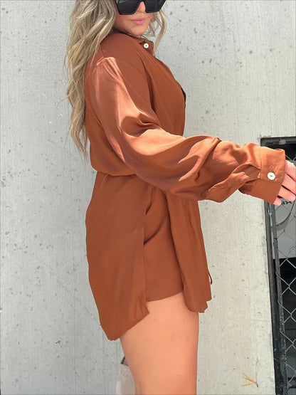 🔥Spring Hot Sale🔥-Women's Solid Color Long Sleeve Shirt Dress