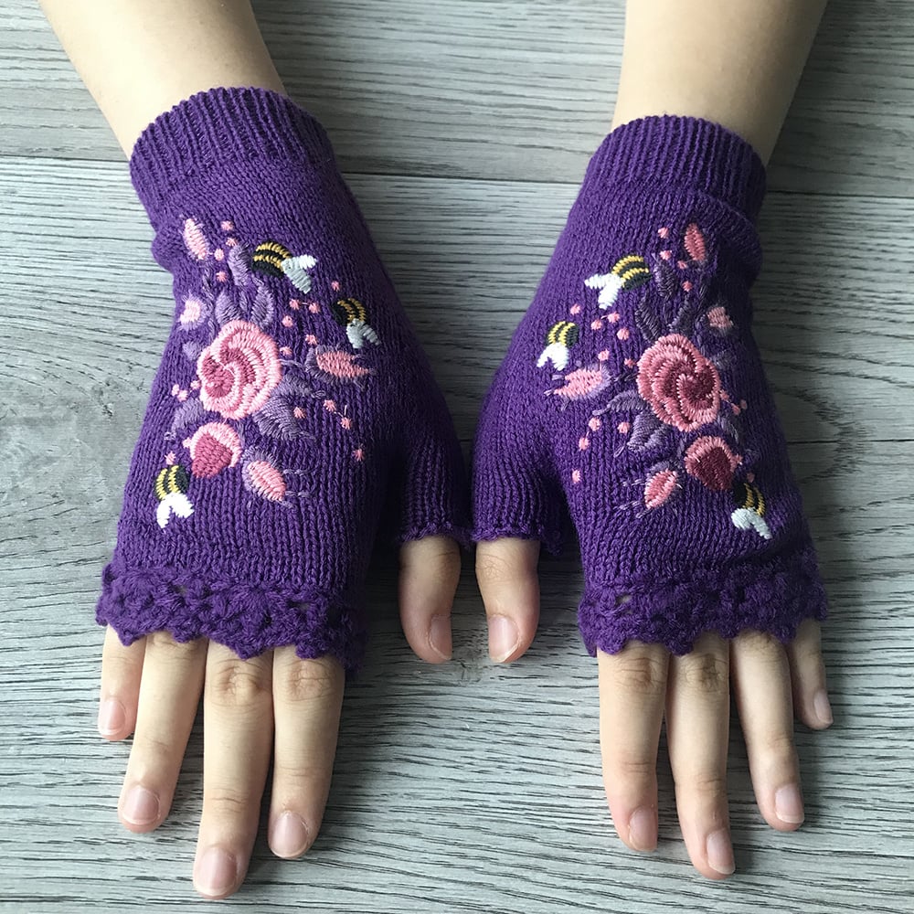 2023 Hand Embroidered Gloves Women's Knitted Gloves Flower Gloves