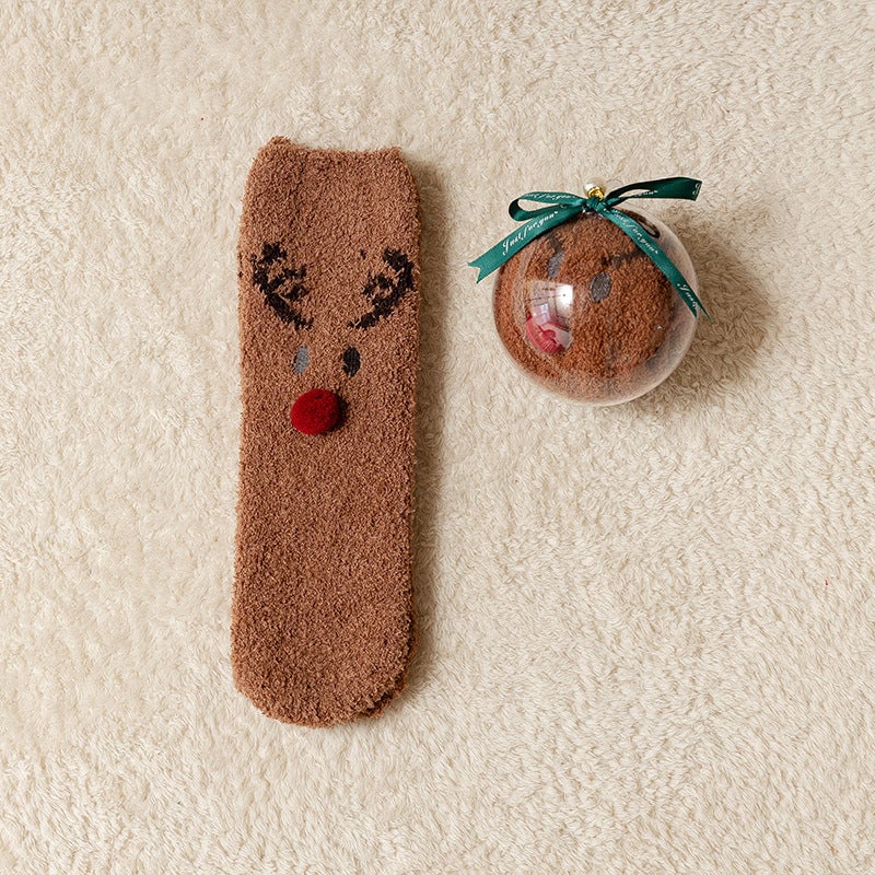 🎁Last Day 49%--🔥 Coral Fleece Socks in a Gift Box Christmas Ball