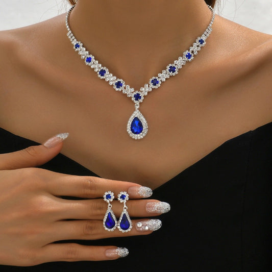 Crystal drop necklace earrings two-piece set
