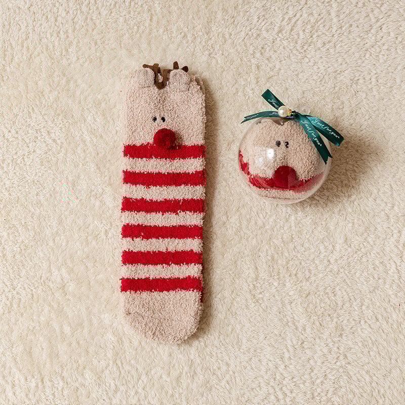 🎁Last Day 49%--🔥 Coral Fleece Socks in a Gift Box Christmas Ball