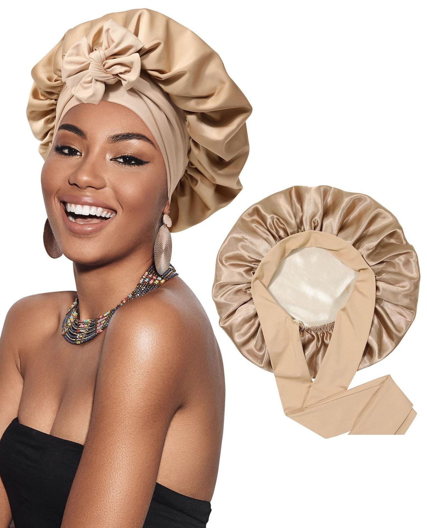🔥LAST DAY SALE 49% OFF🔥Double Layered Satin Night Caps, Hair Care Silk-Like Bonnet Sleeping Hat