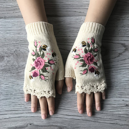 2023 Hand Embroidered Gloves Women's Knitted Gloves Flower Gloves