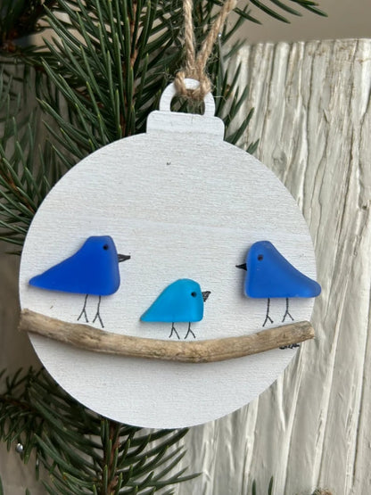 🔥HOT SALE 49% OFF🔥Handmade Family of Sea Glass Birds Christmas Ornament🌊