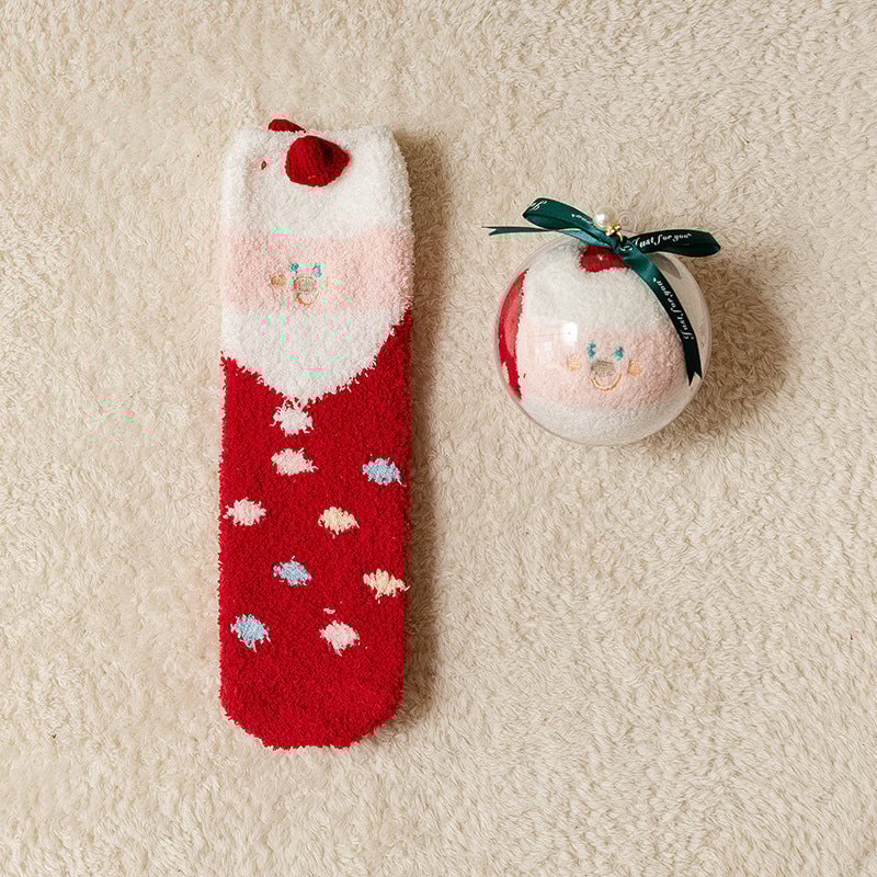 🎁Last Day 49%--🔥 Coral Fleece Socks in a Gift Box Christmas Ball