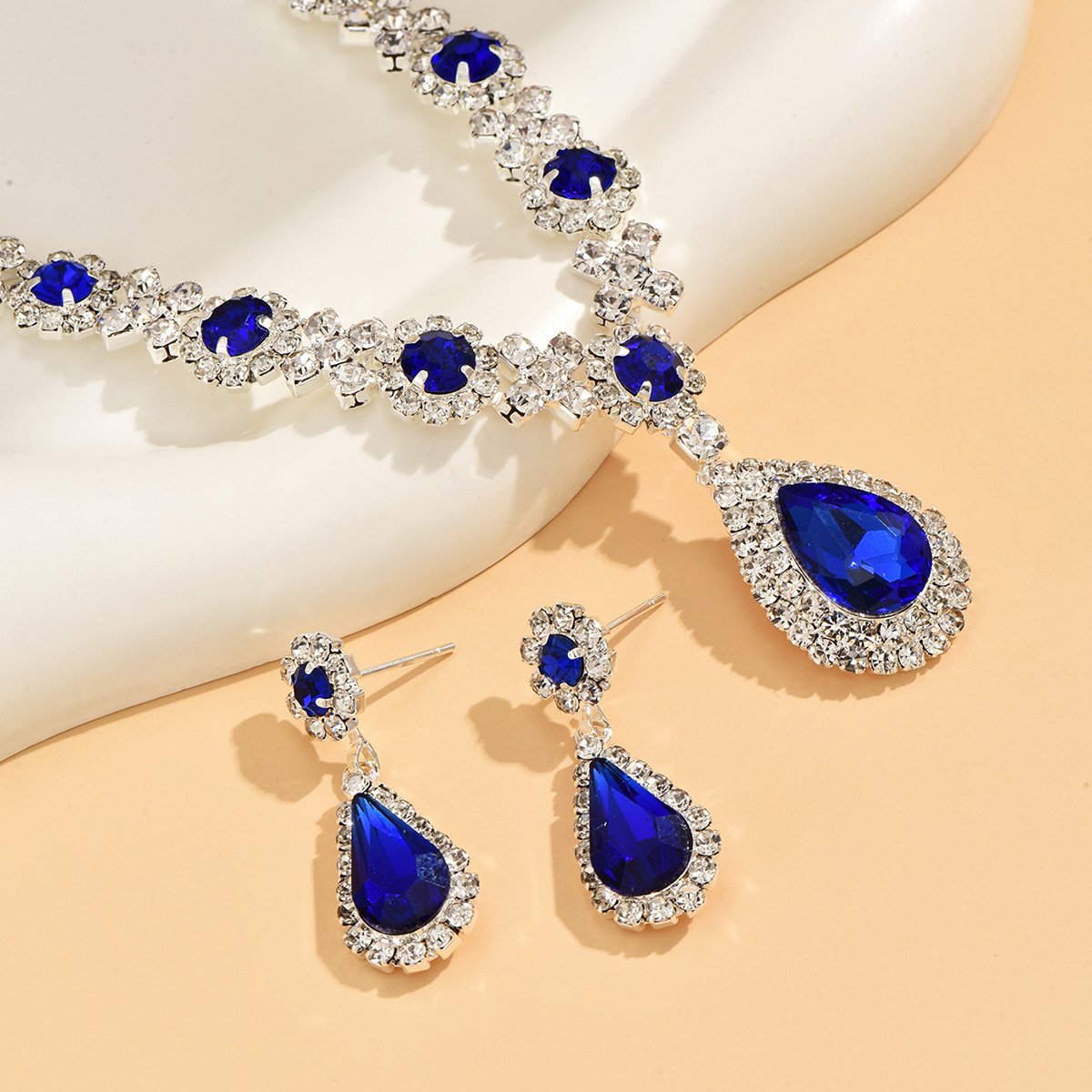 Crystal drop necklace earrings two-piece set