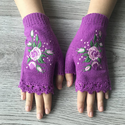 2023 Hand Embroidered Gloves Women's Knitted Gloves Flower Gloves