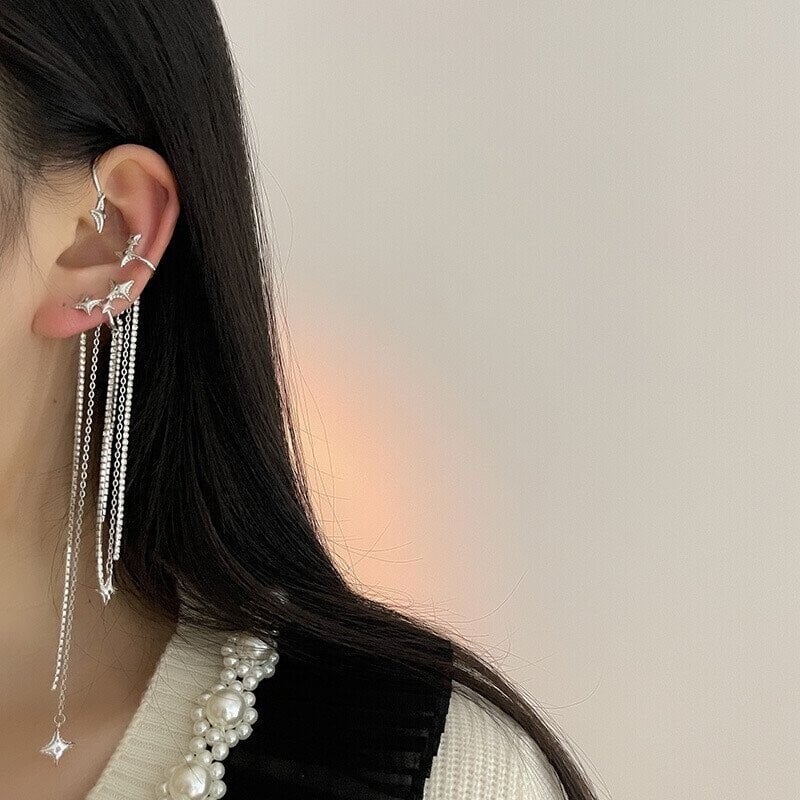 Shiny Star Diamond Tassel Earrings