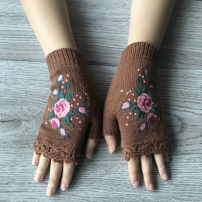 2023 Hand Embroidered Gloves Women's Knitted Gloves Flower Gloves