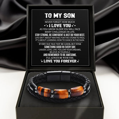 To My Son - Tiger's Eye Protection Leather Bracelet
