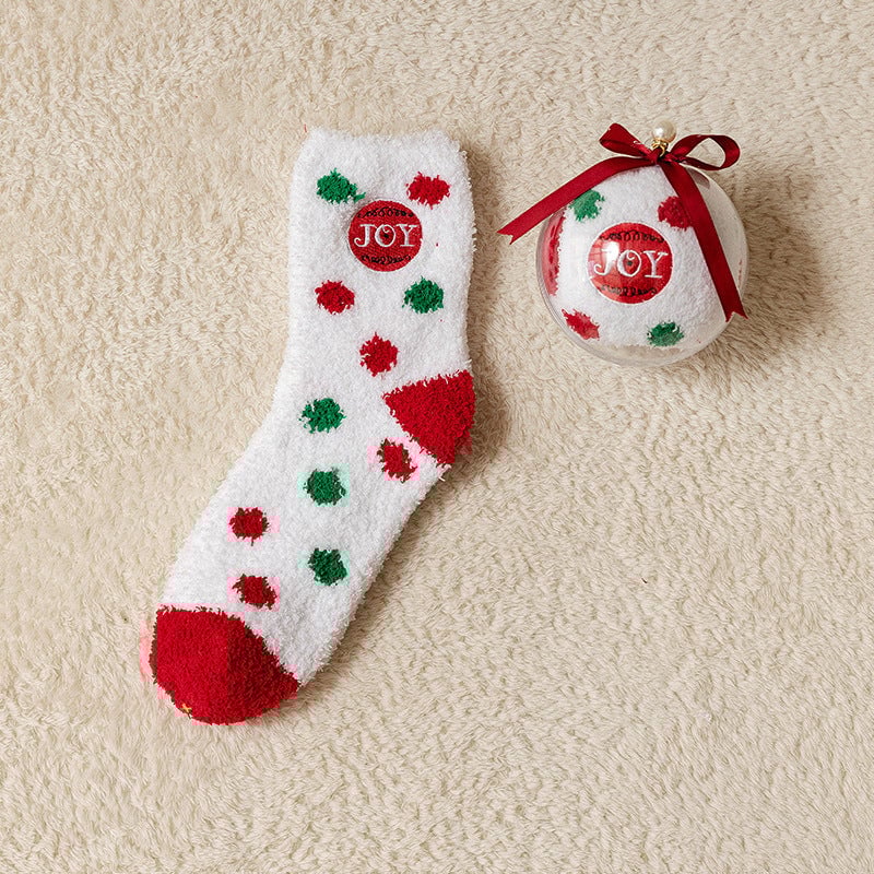 🎁Last Day 49%--🔥 Coral Fleece Socks in a Gift Box Christmas Ball