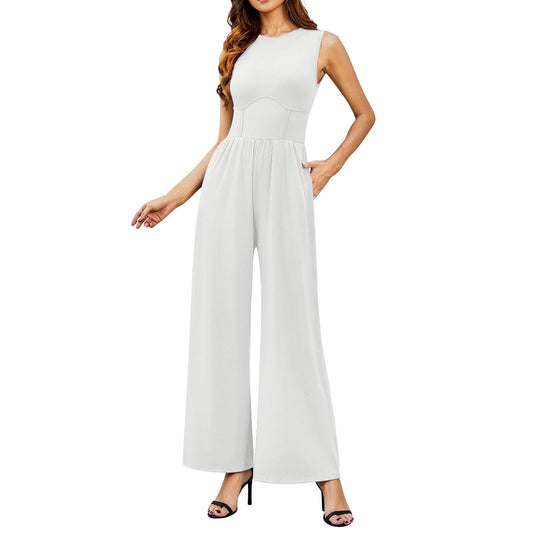 HOT SALE 49% OFF- SOLID SLEEVELESS WIDE LEG JUMPSUIT
